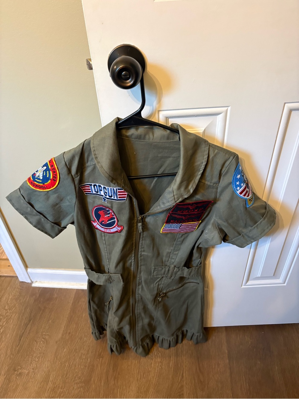 Top Gun Patch Utility Jumpsuit Romper in Olive Green Costume
